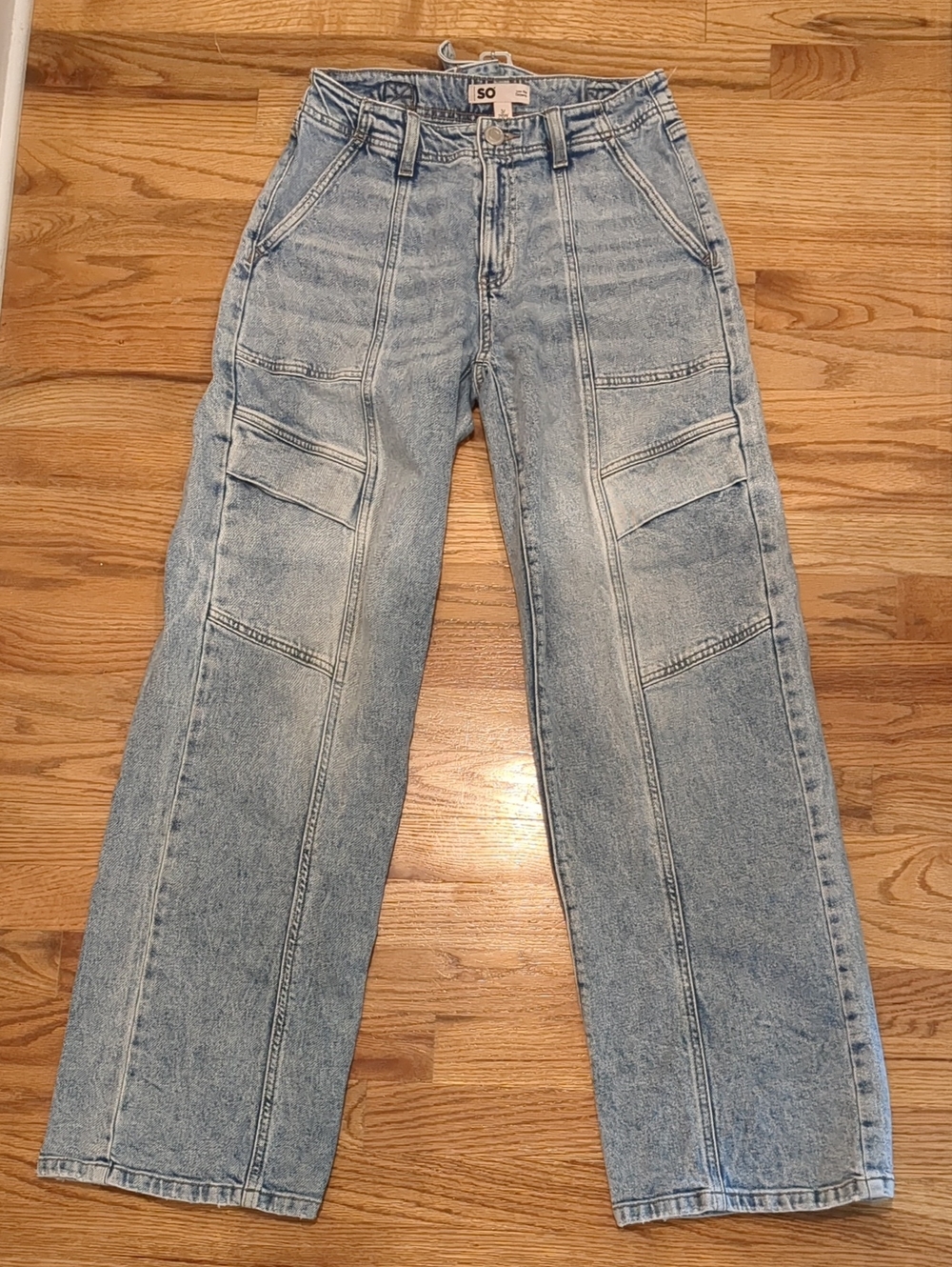 SO Light Blue Panel Detail Wide Leg Jeans